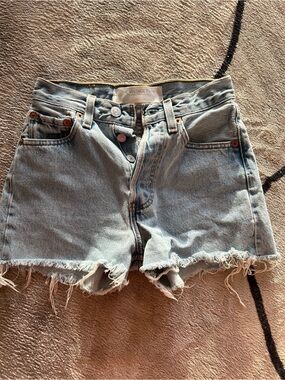 Levi's Light Blue Distressed Frayed Hem Denim Shorts - Women